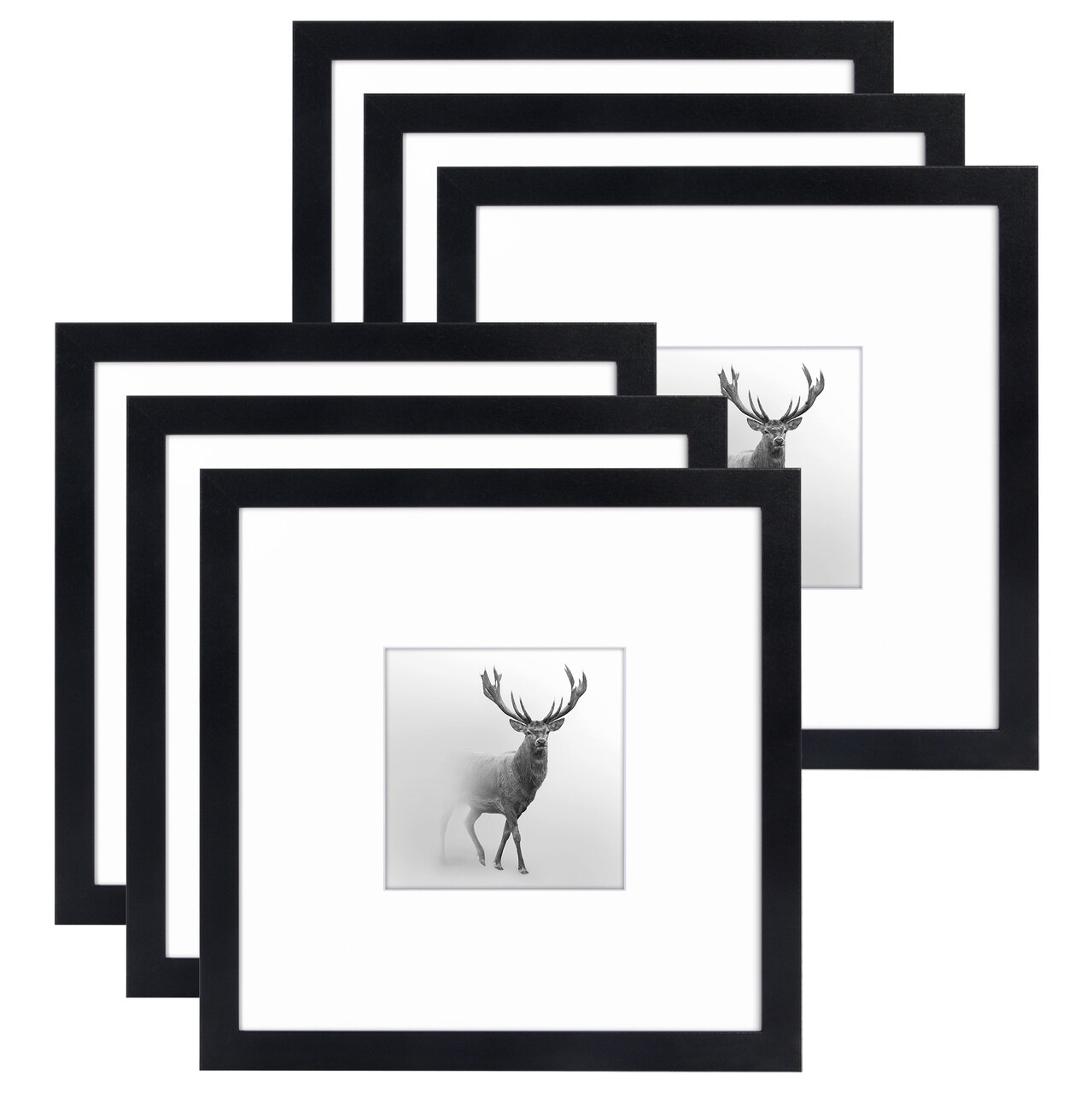 Americanflat 8x8 Square Picture Frames for Grid Gallery - Set of 6 and 9 - 4x4 with Mat or 8x8 without Mat - Square Grid Picture Frames - Shatter Resistant Glass - Hanging Hardware - Includes Easel - Black